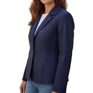 Briggs New York Women  Blue purple Textured Jacquard Button Front Blazer Medium